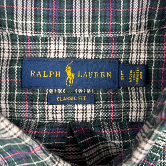 Polo Ralph Lauren Button Down Shirt Mens L Long Sleeve Plaid Classic Preppy Blue - Picture 7 of 12